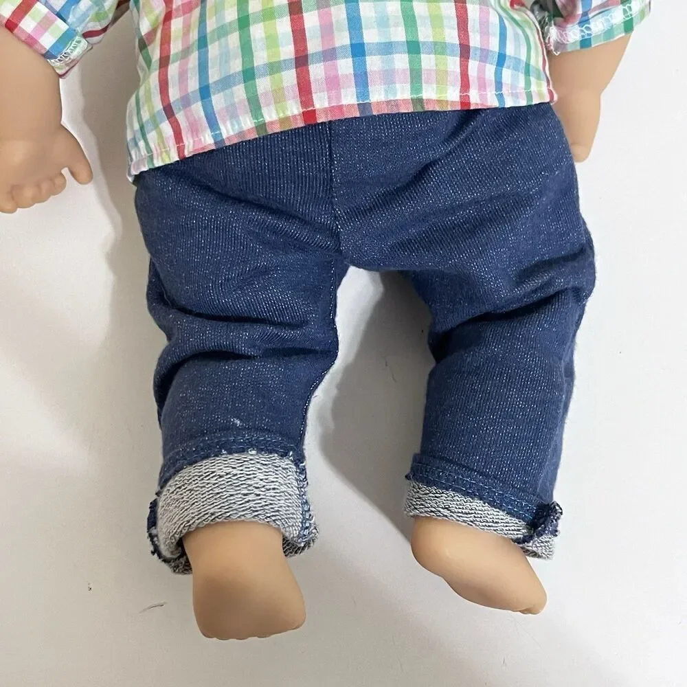 American Girl Bitty Baby Boy Twin Doll Brown Hair Brown Eyes Plaid Shirt 16